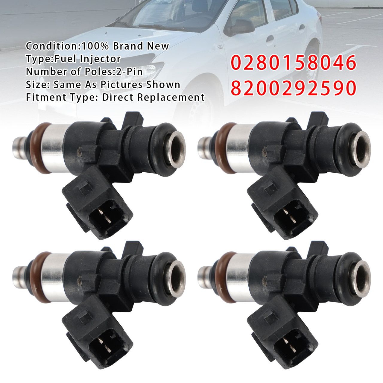 2001-2023 Renault Modus Twingo 4Pcs Fuel Injector 0280158046 8200292590 Generic