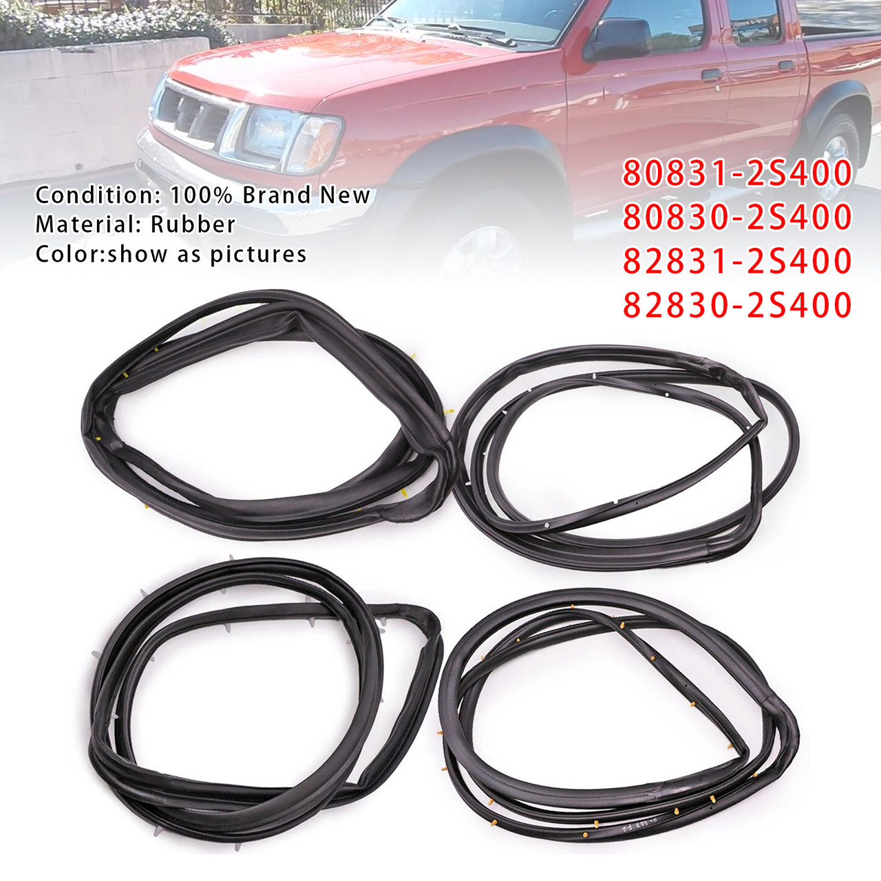 1998-2005 Nissan D22 Frontier 4Dr Double Cab 4PCS Front Rear Door Rubber Seal Weatherstrip 80831-2S400 Generic