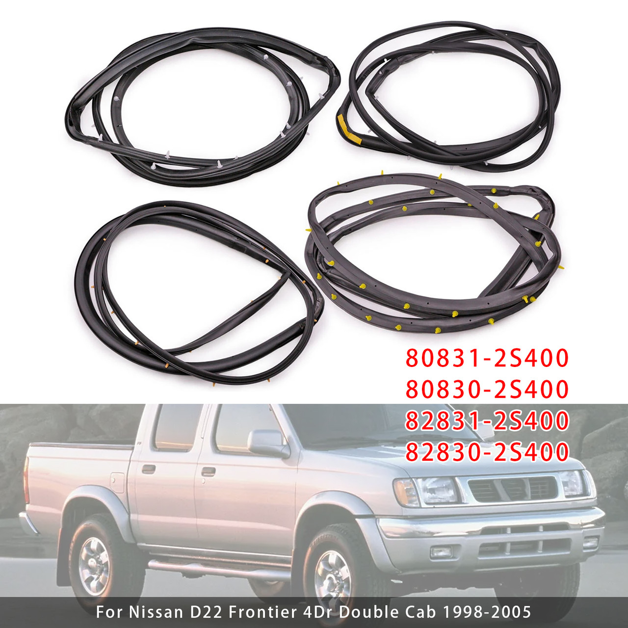 1998-2005 Nissan D22 Frontier 4Dr Double Cab 4PCS Front Rear Door Rubber Seal Weatherstrip 80831-2S400 Generic