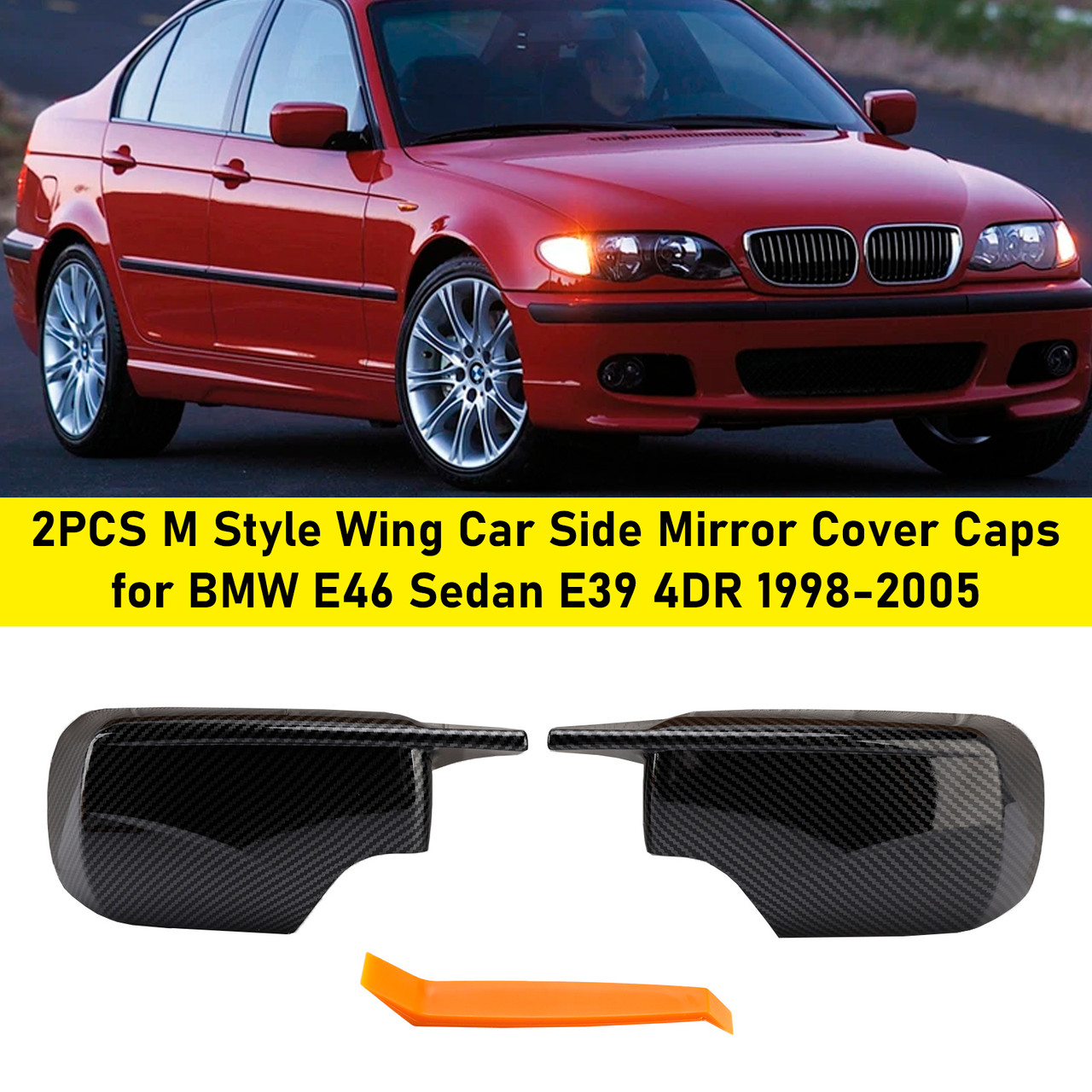 1998-2005 BMW 3 Series E46 Sedan 2PCS M Style Wing Car Side Mirror Cover Caps Carbon Generic