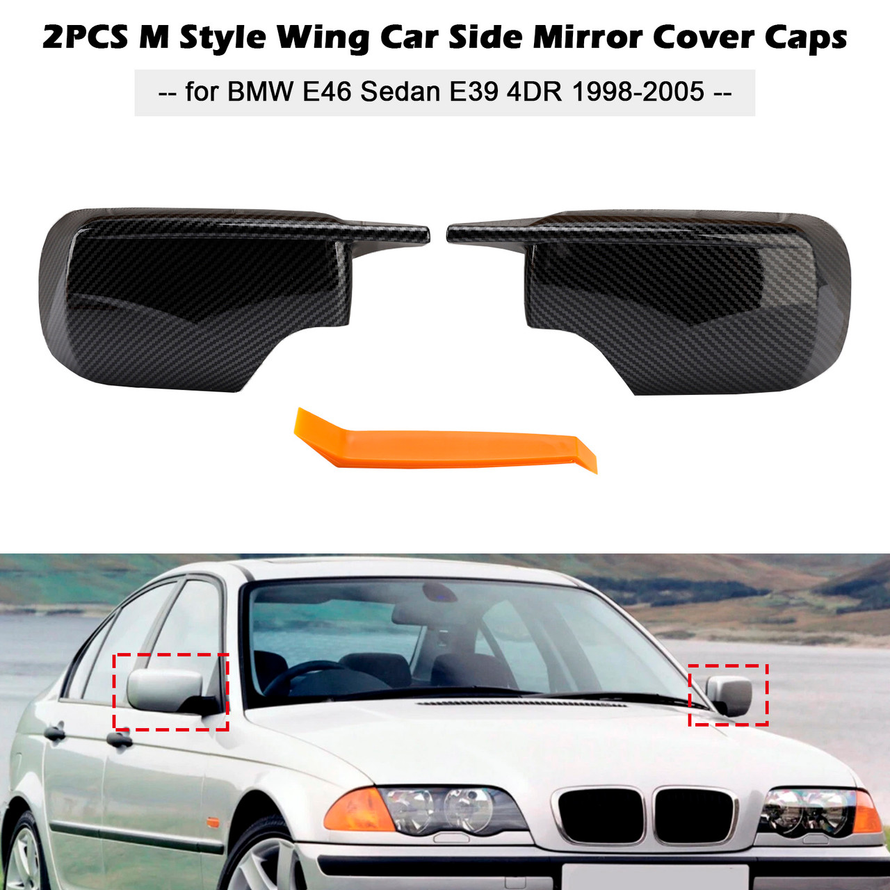 2001-2005 BMW 3 Series E46 Hatchback 2PCS M Style Wing Car Side Mirror Cover Caps Carbon Generic
