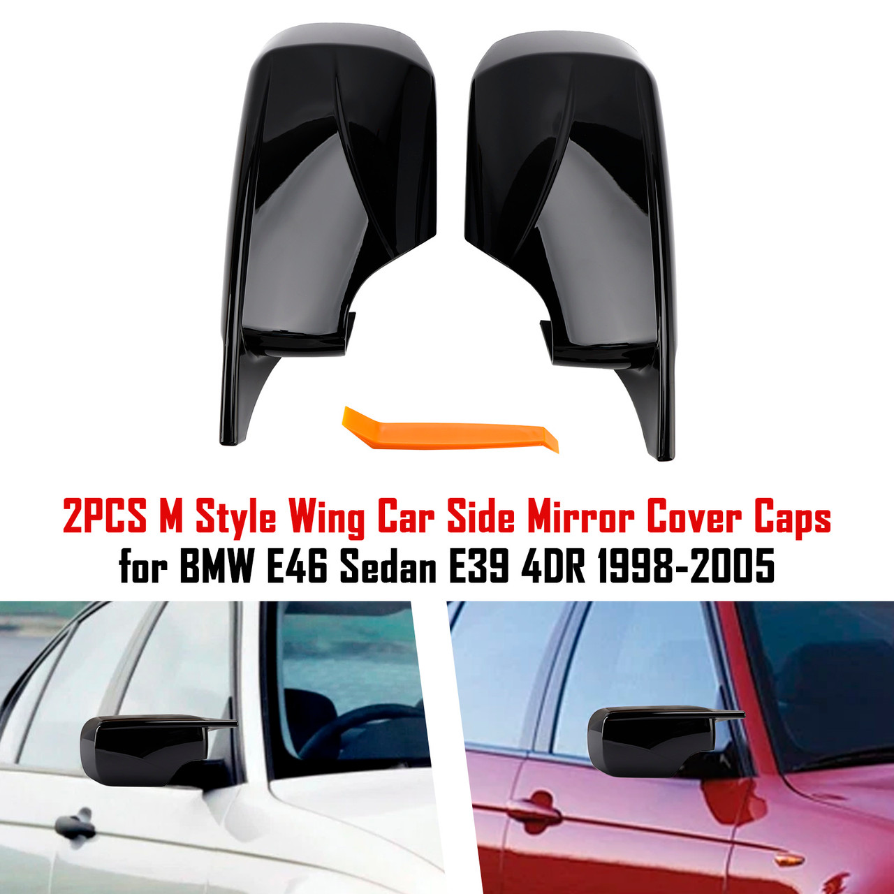2001-2005 BMW 3 Series E46 Hatchback 2PCS M Style Wing Car Side Mirror Cover Caps Black Generic