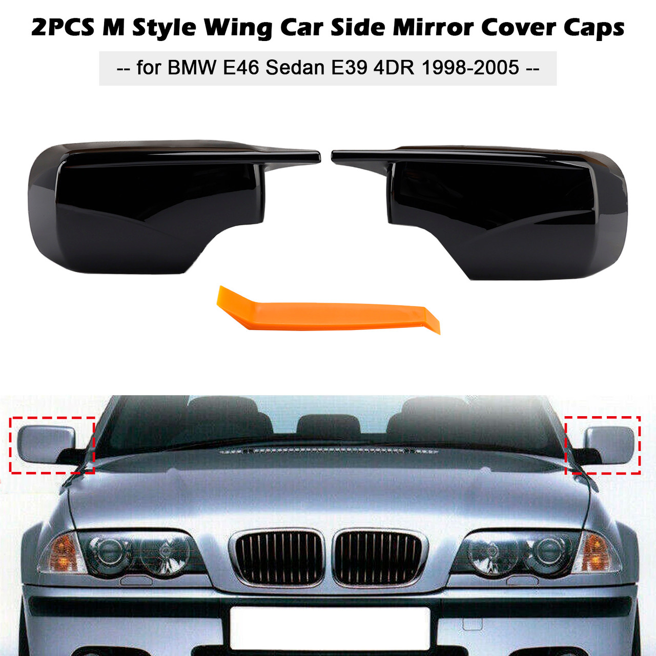 2001-2005 BMW 3 Series E46 Hatchback 2PCS M Style Wing Car Side Mirror Cover Caps Black Generic