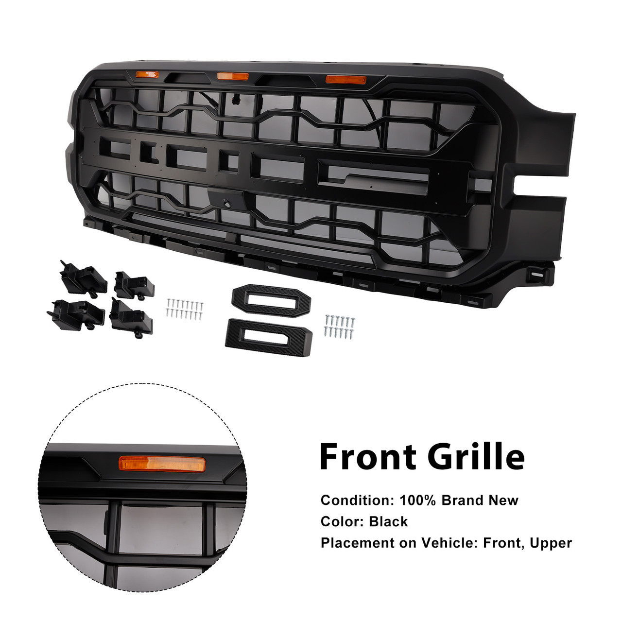 2024+ Ford F150 With LED Light 1* Front Bumper Grille With Letters Black Generic