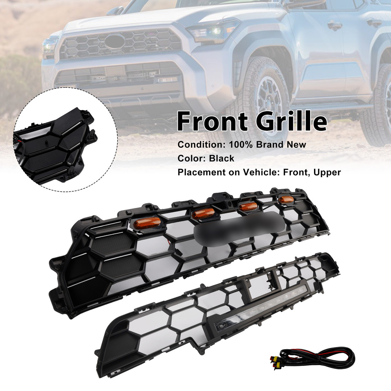 Front Bumper Grille Grill Fit Toyota 4Runner TRD PRO 2024+ W/Light Bar Black
