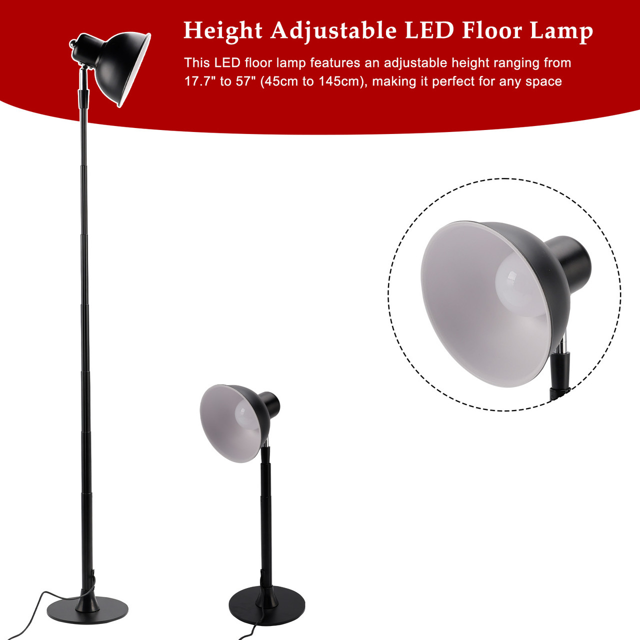 Adjustable LED Floor & Table Lamp 3 Colors Dimmable for Bedroom/Office - Walnut