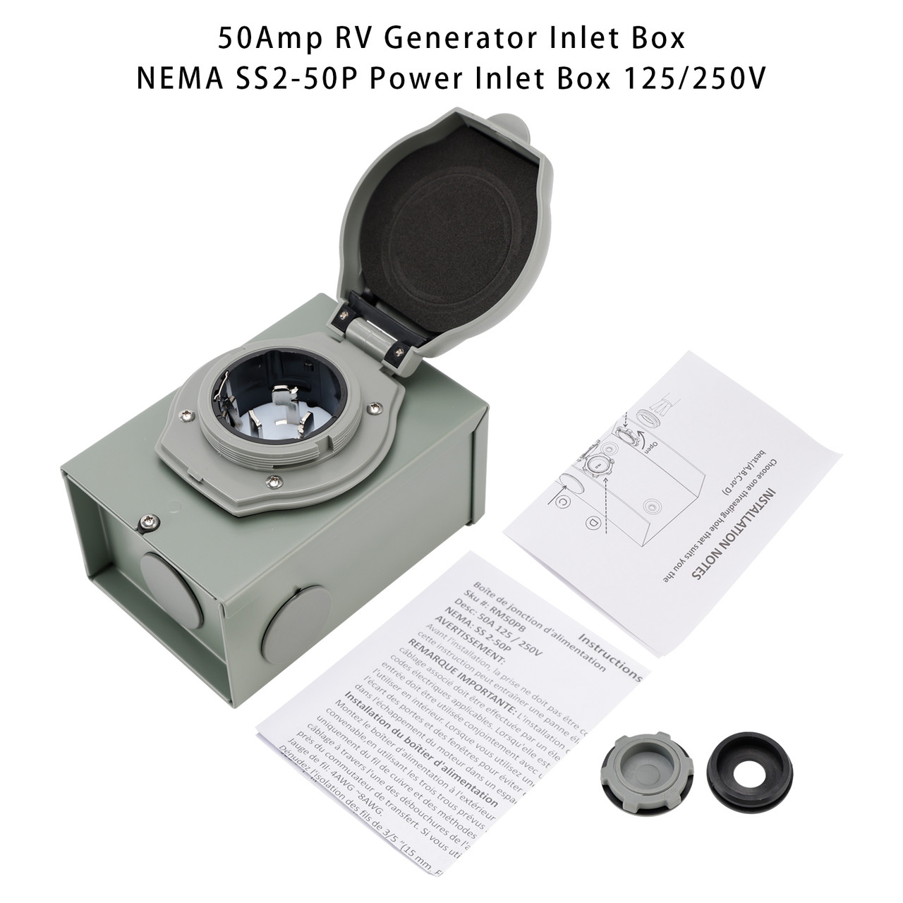 50Amp RV Generator Inlet Box NEMA SS2-50P Power Inlet Box 125/250V