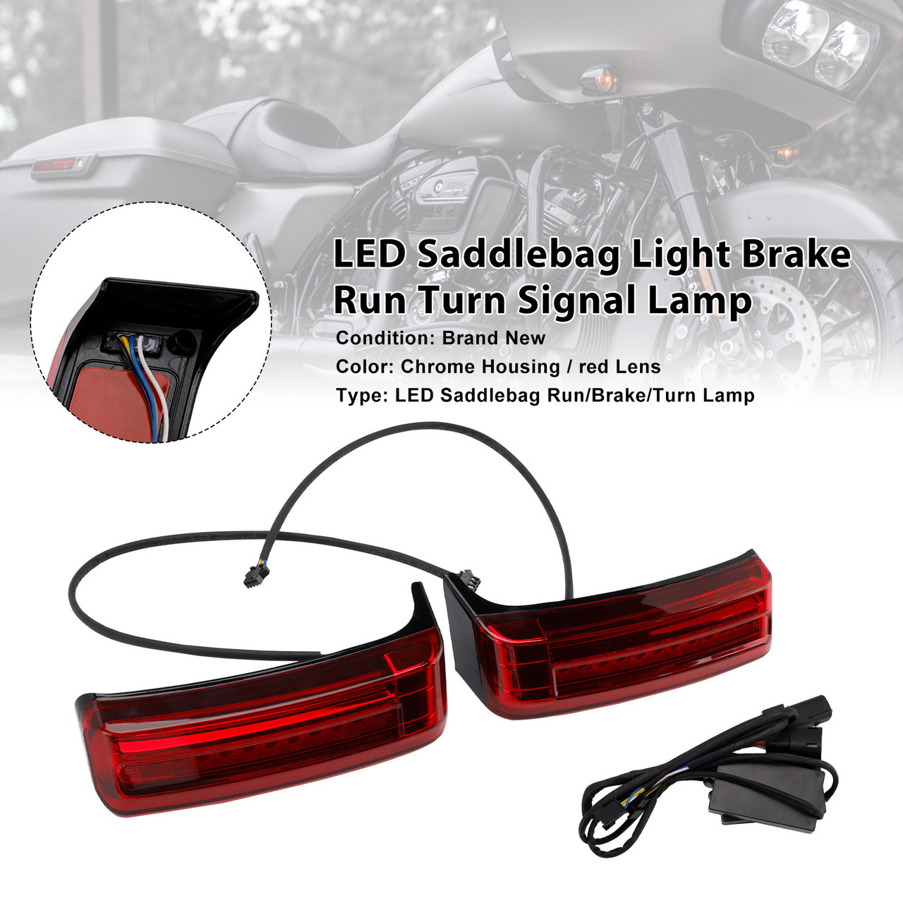 2014-2023 Street Glide LED Saddlebag Light Brake Run Turn Signal Lamp Red Generic
