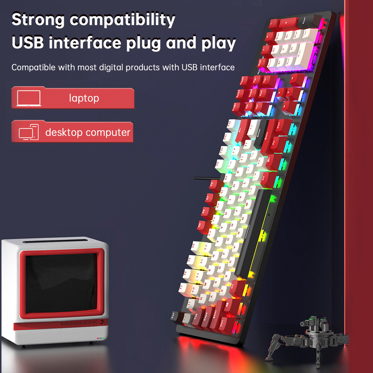 104-Key Wired Mechanical Linear Switch Gaming Keyboard Blue Switch Customizable