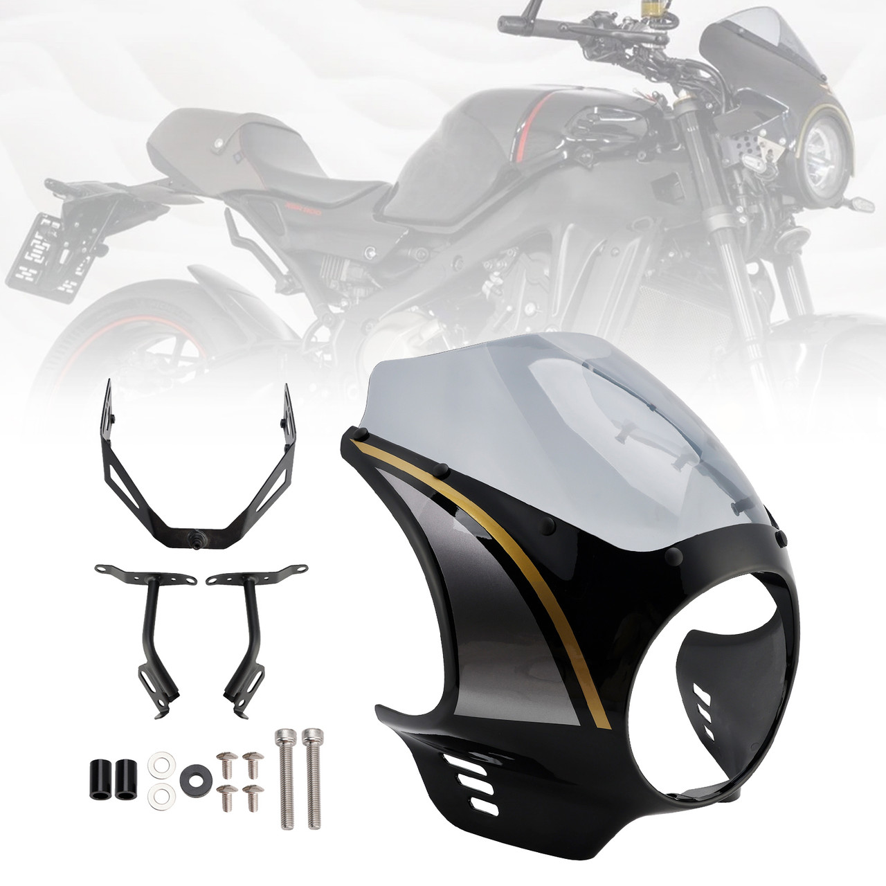 2022-2025 Yamaha XSR900 Headlight Fairing Windshield Black+Gray Generic