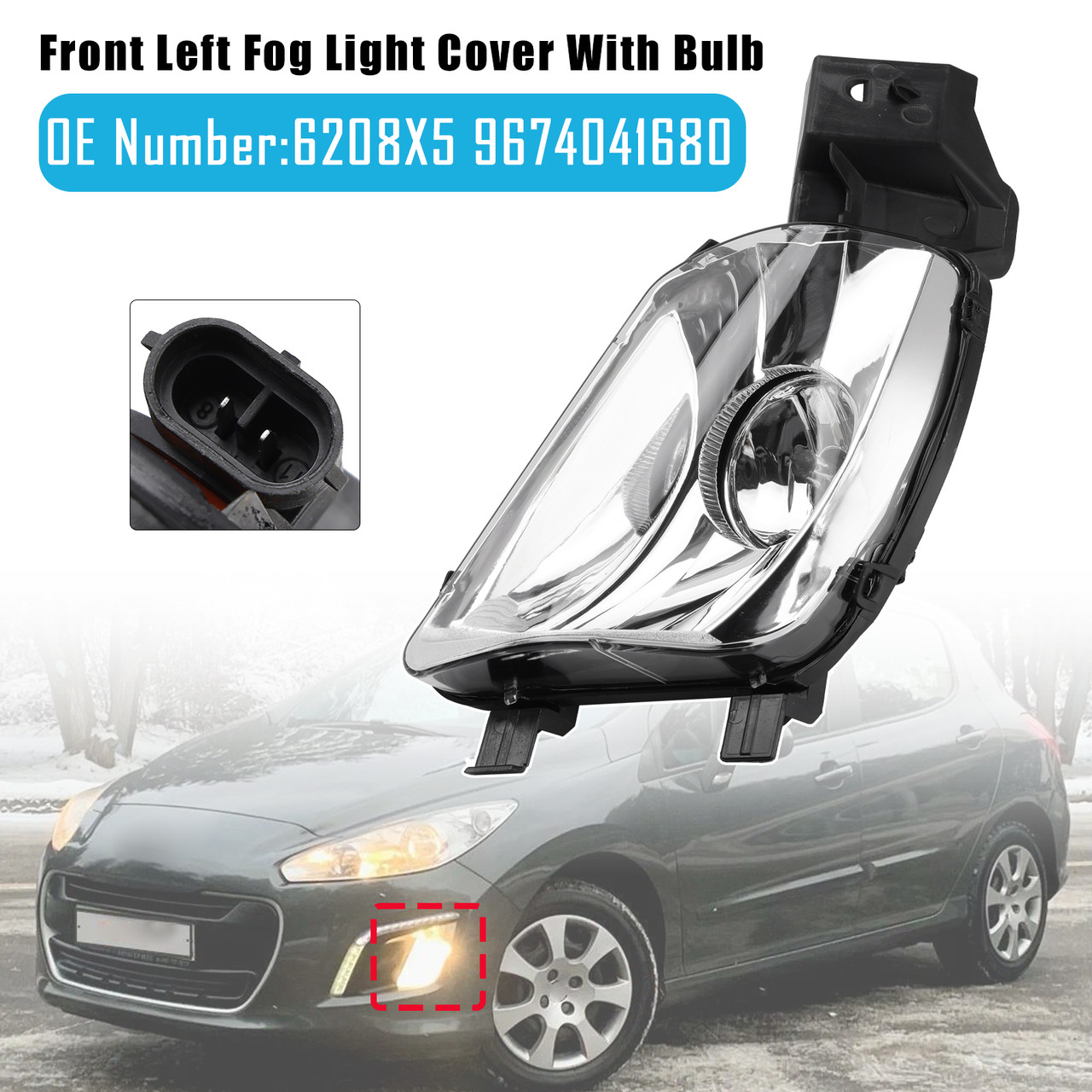 2007-2014 PEUGEOT 308 Front Left Fog Light Cover With Bulb 6208X5 9674041680 Generic