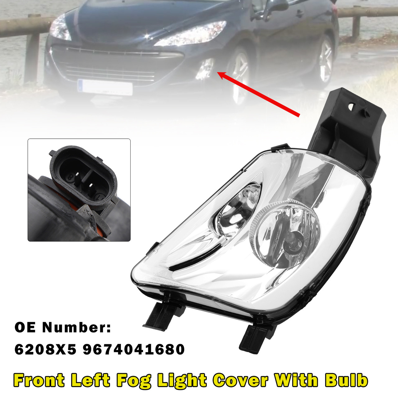 2007-2014 PEUGEOT 308 Front Left Fog Light Cover With Bulb 6208X5 9674041680 Generic