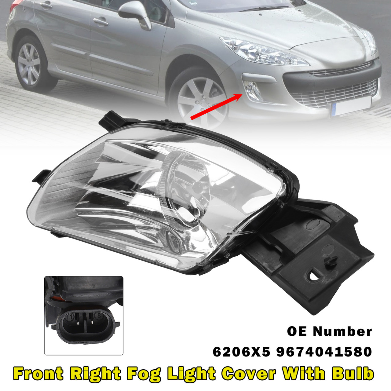 2007-2014 PEUGEOT 308 Front Right Fog Light Cover With Bulb 6206X5 9674041580 Generic