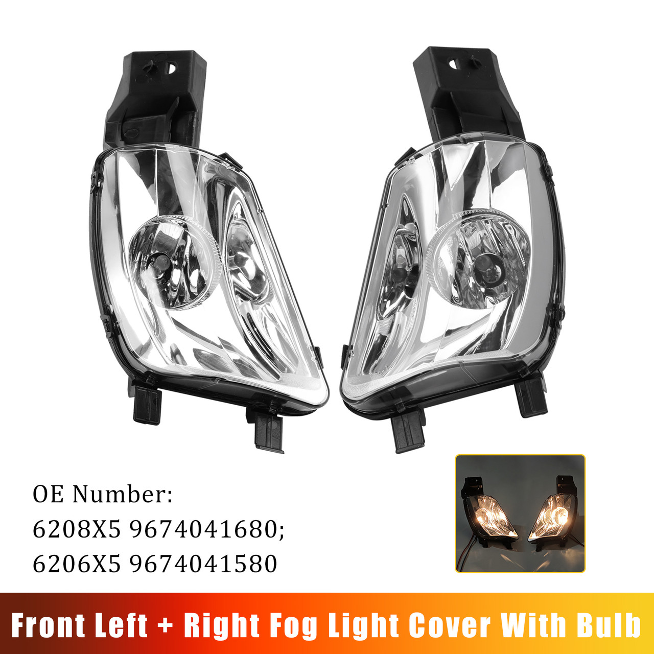 2007-2014 PEUGEOT 308 Front Left+Right Fog Light Cover With Bulb 6206X5 9674041580 6208X5 9674041680 Generic