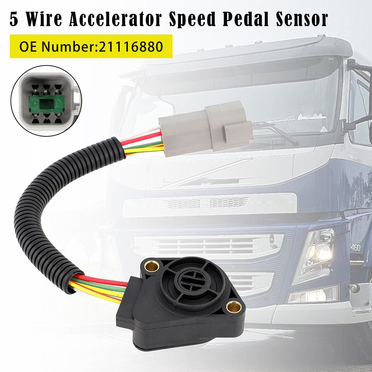 2004- Volvo Truck FH/FM 13L & 16L Engines 5 Wire Accelerator Speed Pedal Sensor 21116880 Generic