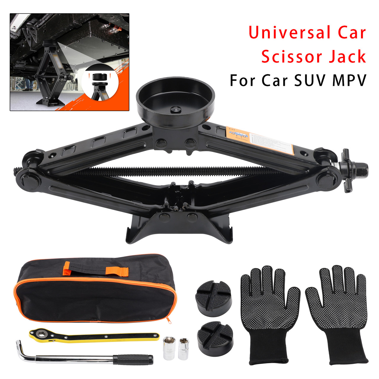 Car Jack 2.5 T/2500 kg Universal Scissor Jack For Car with Rubber Pad Portable Trolley Jack with Wheel Brace Wrench Car Emergency Kit For SUV MPV