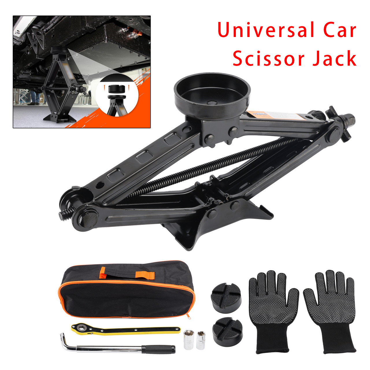 Car Jack 2.5 T/2500 kg Universal Scissor Jack For Car with Rubber Pad Portable Trolley Jack with Wheel Brace Wrench Car Emergency Kit For SUV MPV
