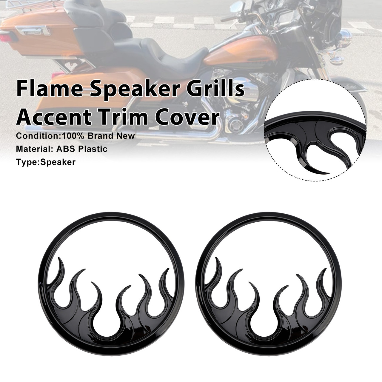 2014-2022 Harley Touring Street Flame Speaker Grills Accent Trim Cover Black Generic