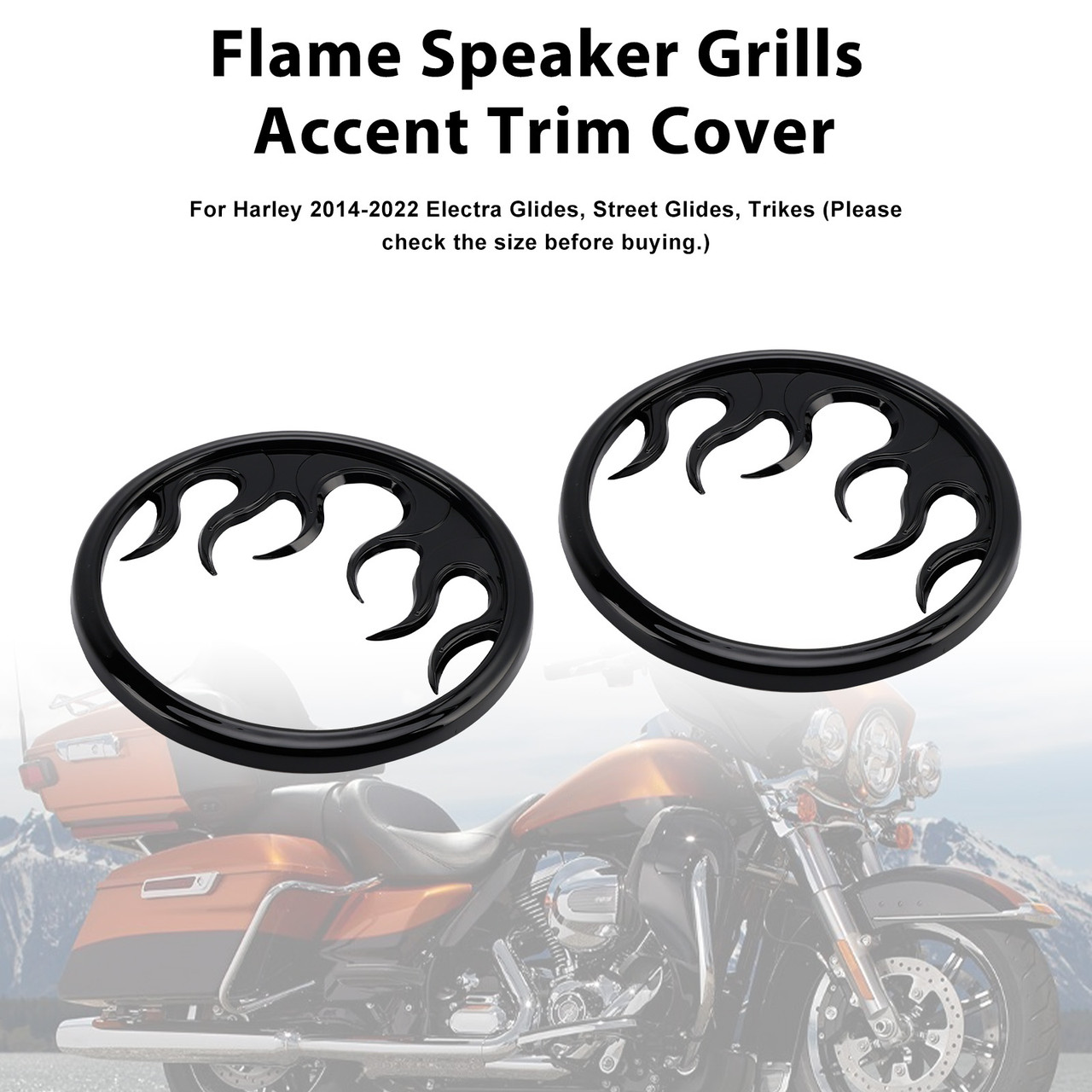 2014-2022 Harley Touring Ultra Flame Speaker Grills Accent Trim Cover Black Generic
