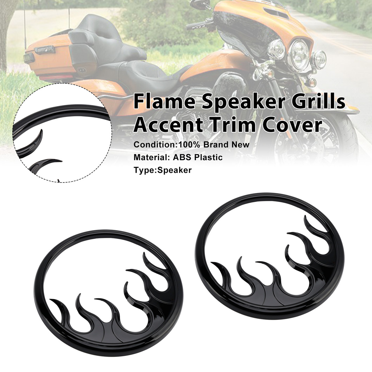 2014-2022 Harley Trike Tri Glide Ultra Flame Speaker Grills Accent Trim Cover Black Generic