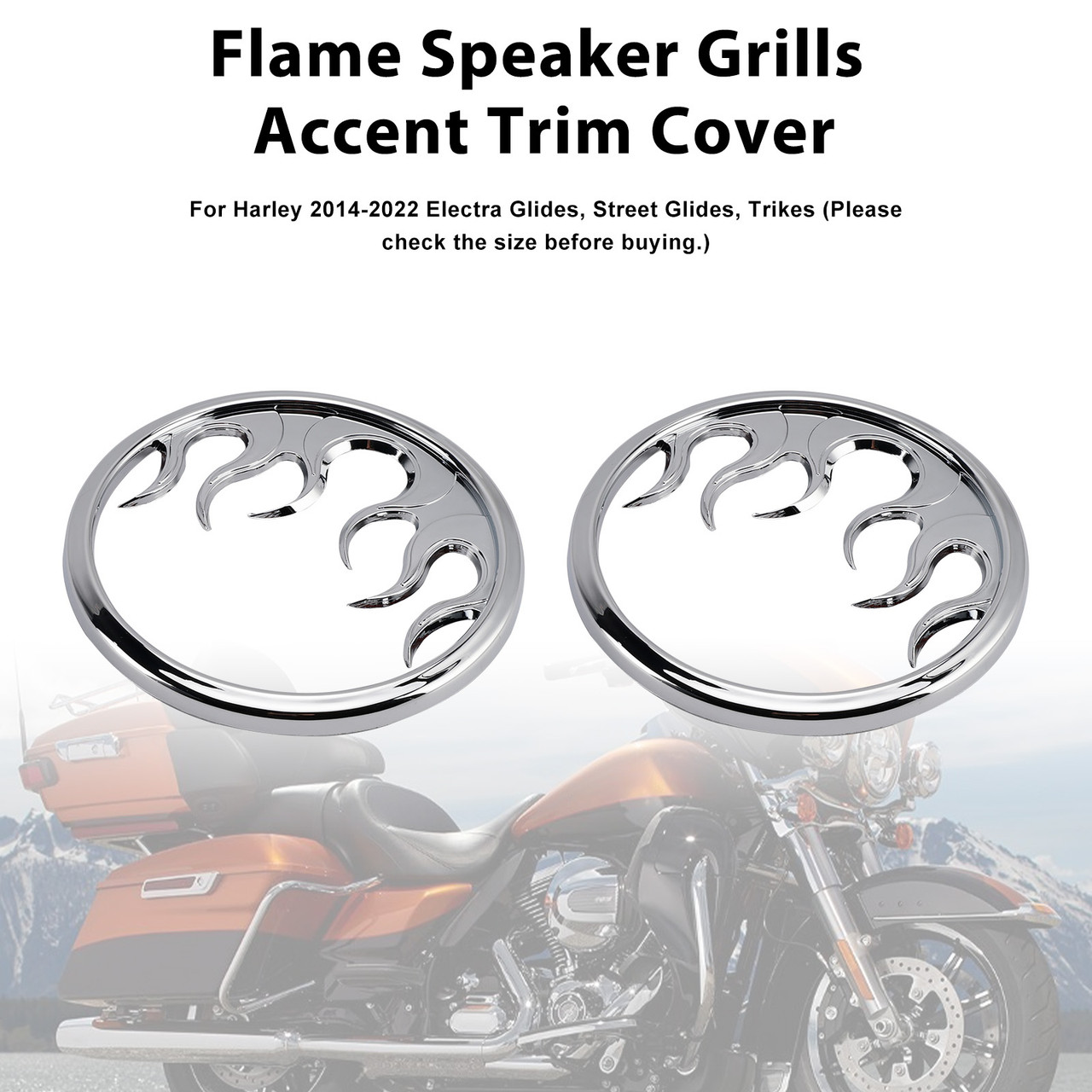 2014-2022 Harley Touring Ultra Flame Speaker Grills Accent Trim Cover Chrome Generic