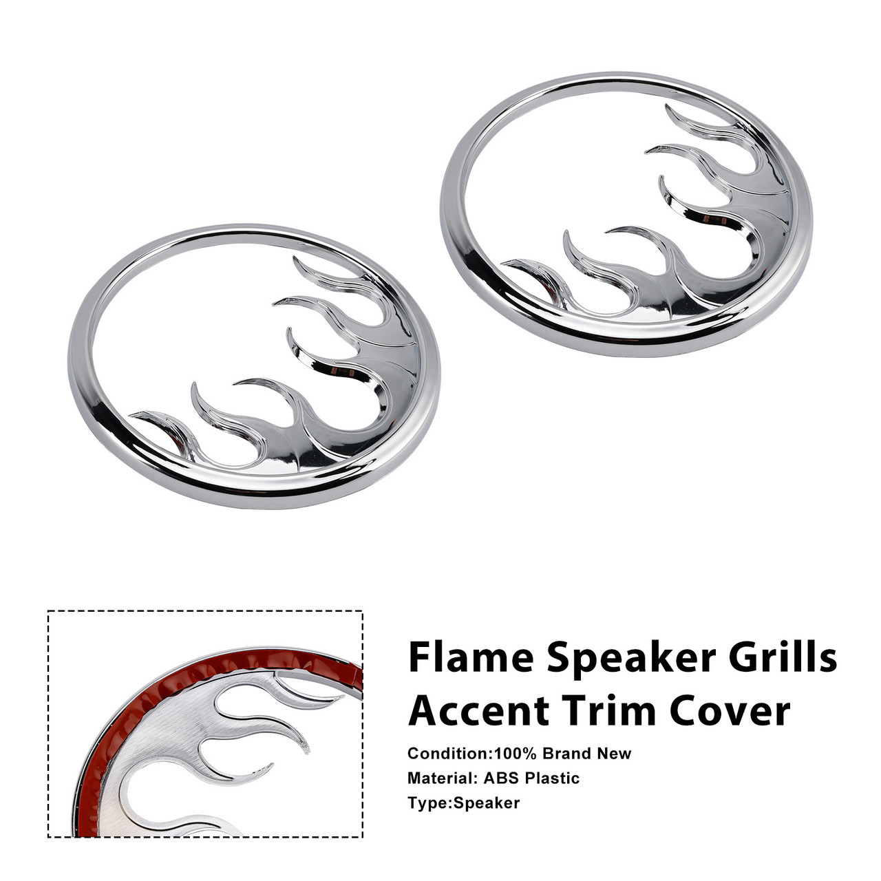 2014-2022 Harley Trike Tri Glide Ultra Flame Speaker Grills Accent Trim Cover Chrome Generic