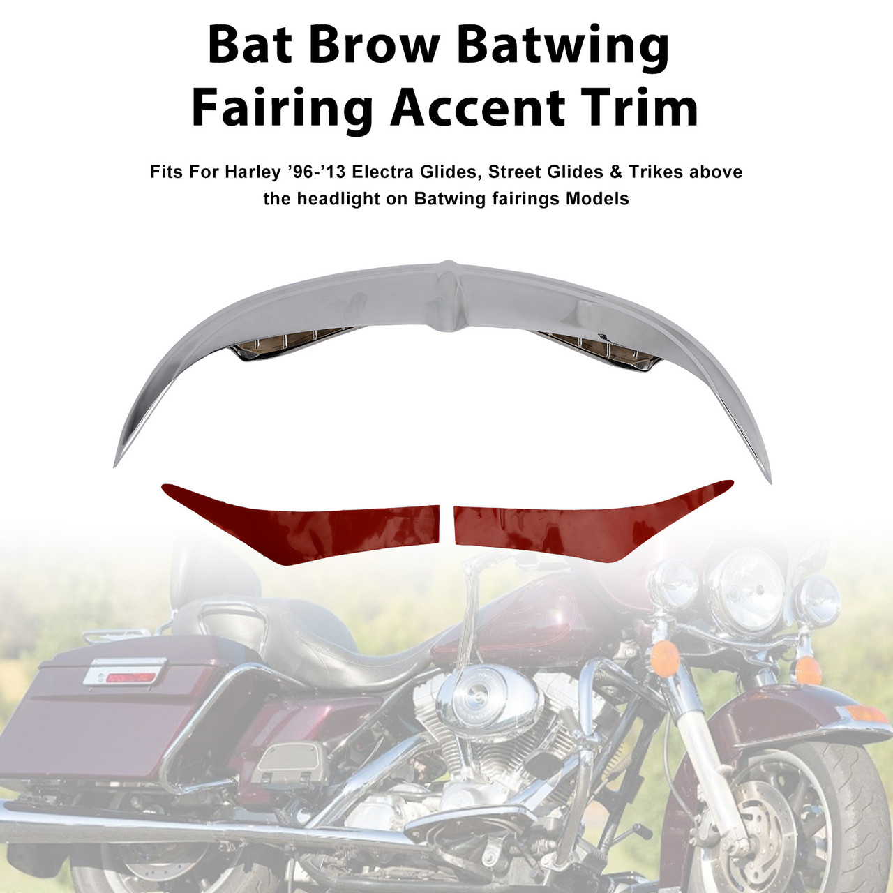 2010-2011 Harley Trike Street Glide Bat Brow Batwing Fairing Accent Trim Chrome Generic