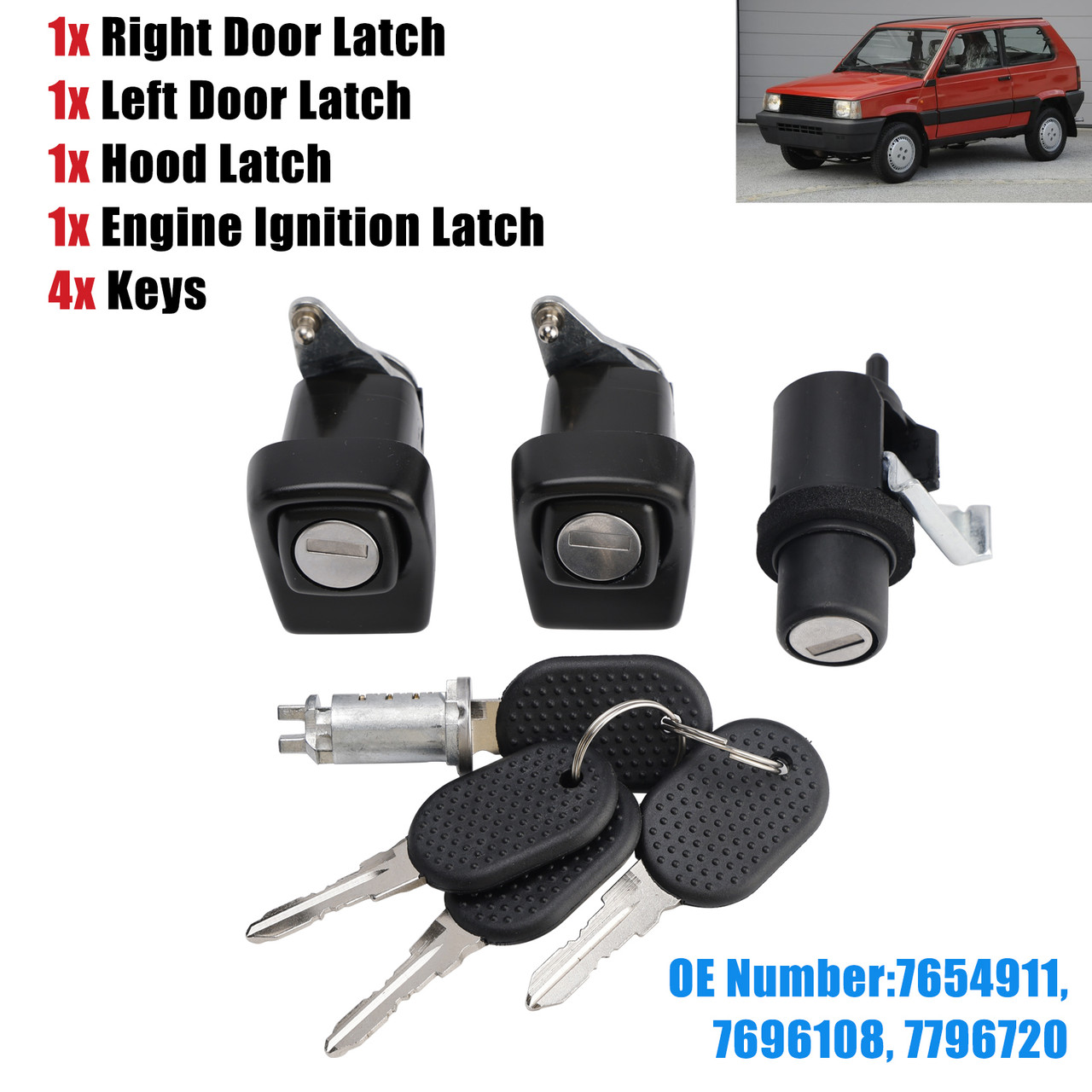 1998-2003 Fiat Panda 141 Right and Left Door Lock Kit+Bonnet+Cylinder+4 Keys 7654911 Generic