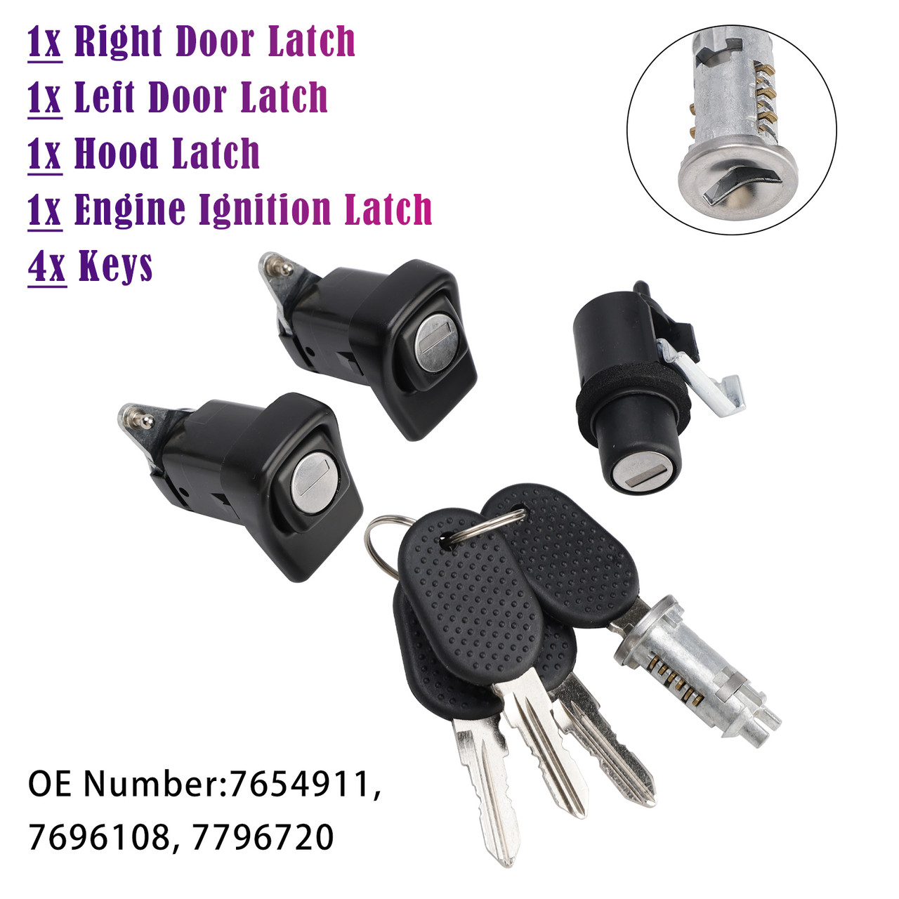 1998-2003 Fiat Panda 141 Right and Left Door Lock Kit+Bonnet+Cylinder+4 Keys 7654911 Generic