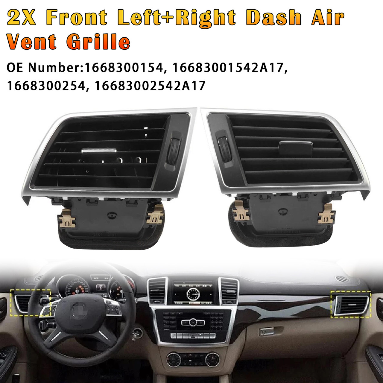 2012-2015 Mercedes Benz GL Class (X166) Front Left+Right Dash Air Vent Grille 1668300154 1668300254 Generic