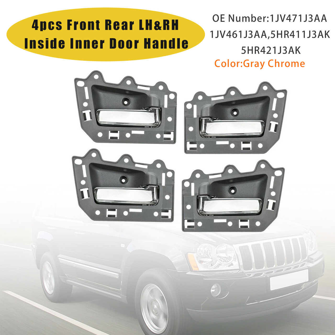 2005-2011 Jeep Grand Cherokee 4pcs Front Rear LH&RH Inside Inner Door Handle Chrome Generic