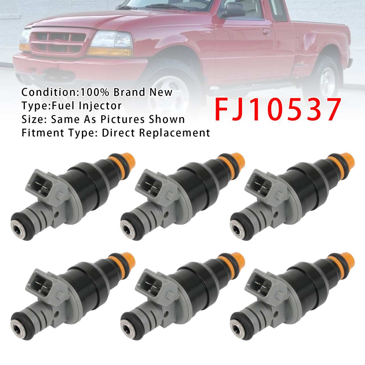 1999-2000 Ford Ranger V6 3.0L Flex Fuel 6Pcs Fuel Injector FJ10537 Generic