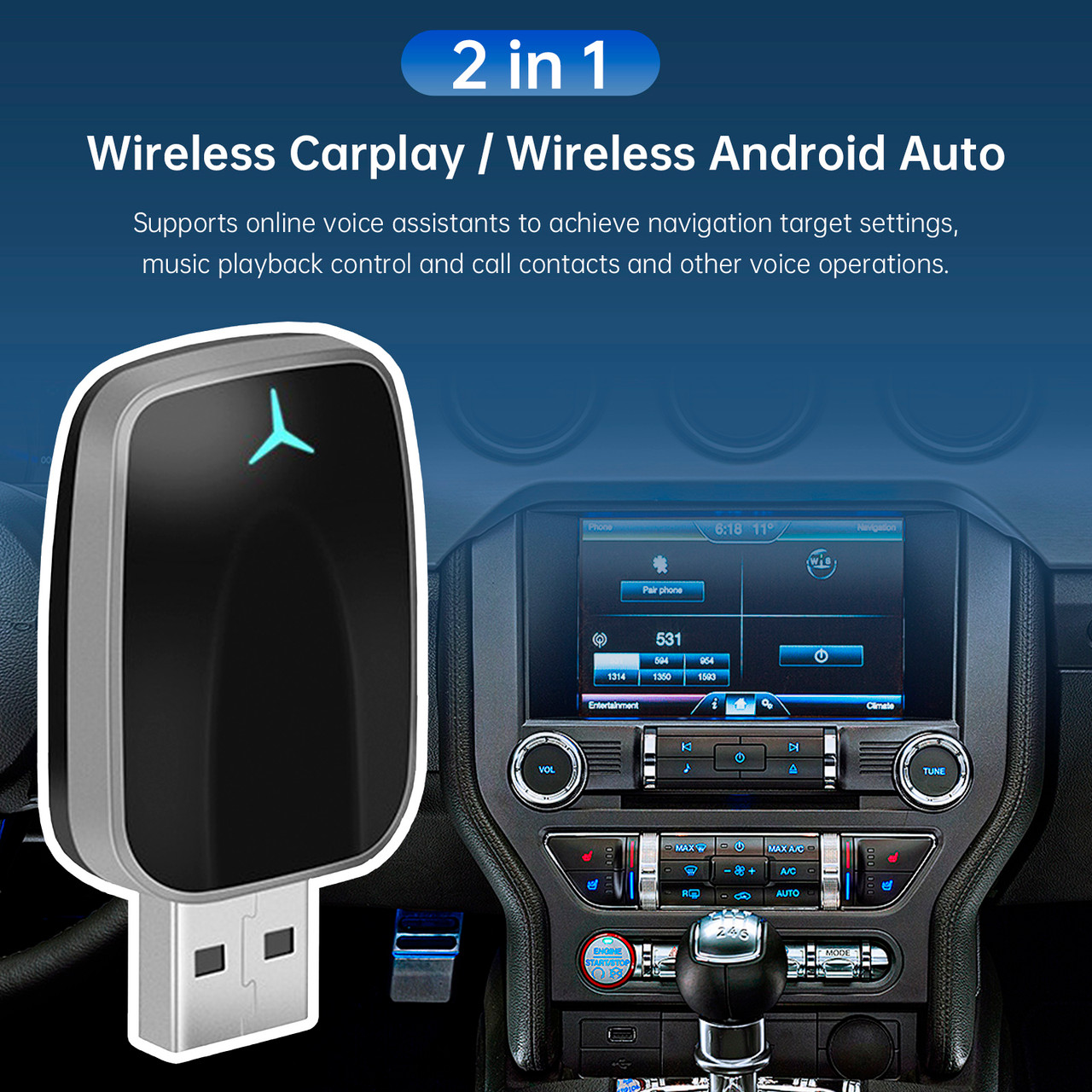 2 in 1 Wireless Apple Carplay Android Auto Adapter USB Car Dongle Connect Box A