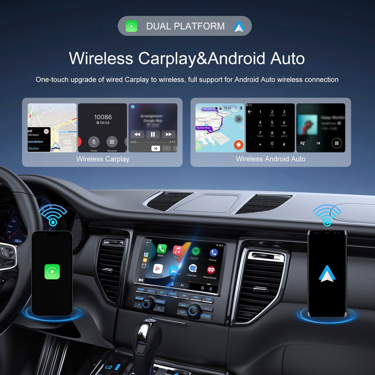 2 in 1 Wireless Apple Carplay Android Auto Adapter USB Car Dongle Connect Box A