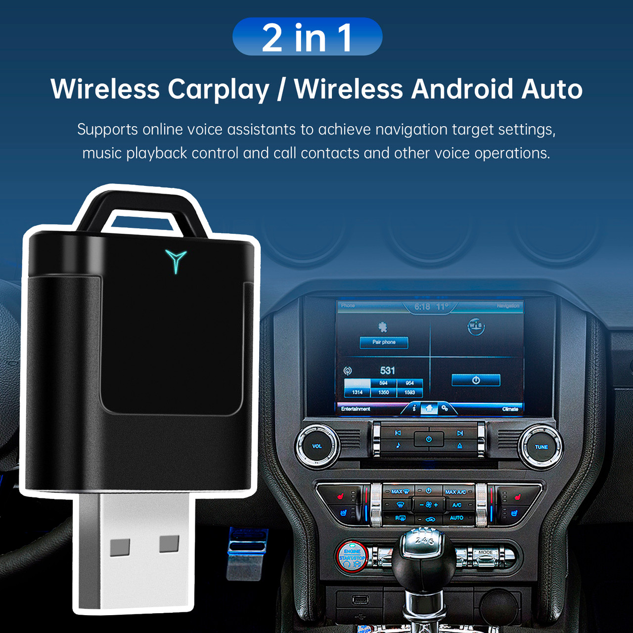 2 in 1 Wireless Apple Carplay Android Auto Adapter USB Car Dongle Connect Box B