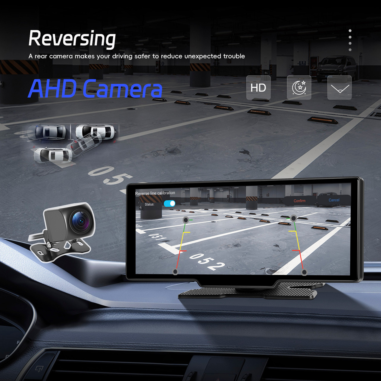 10.26" Portable Bluetooth Car Navigation Carplay Wireless Car Radio AHD Camera