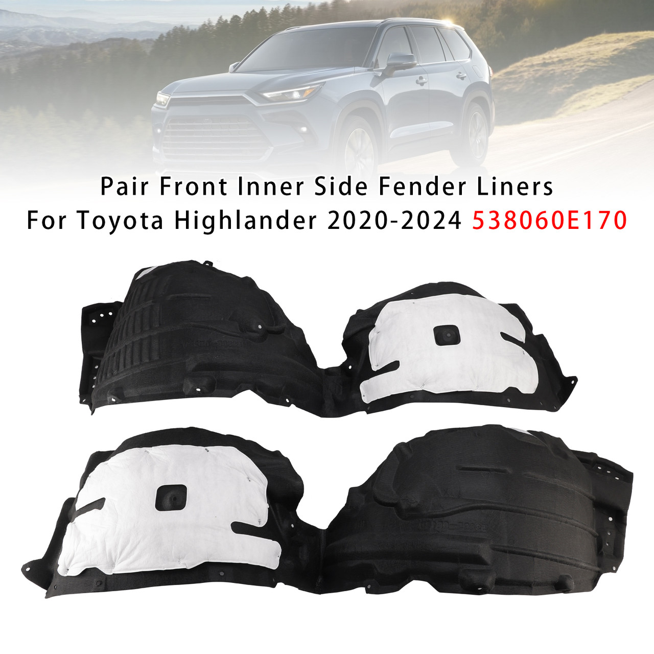 2020-2024 Toyota Highlander Pair Front Inner Side Fender Liners 538060E170 Generic