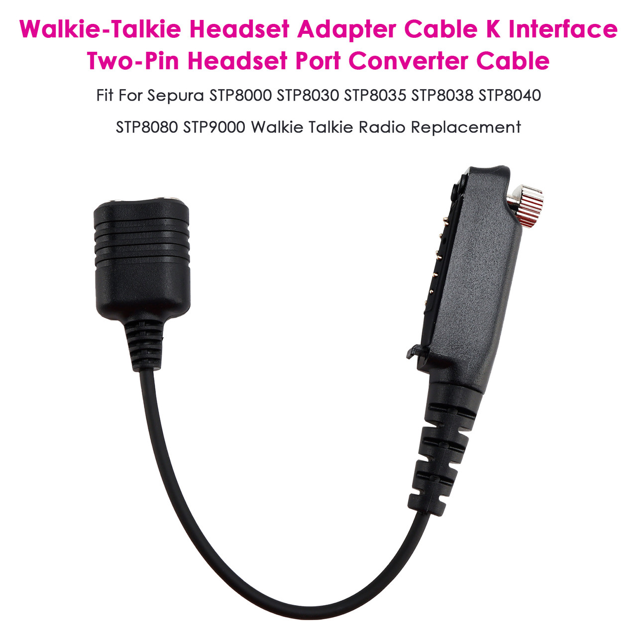 K Interface 2Pin Headset Port Converter Cable for Sepura STP8000 STP8030 STP8035