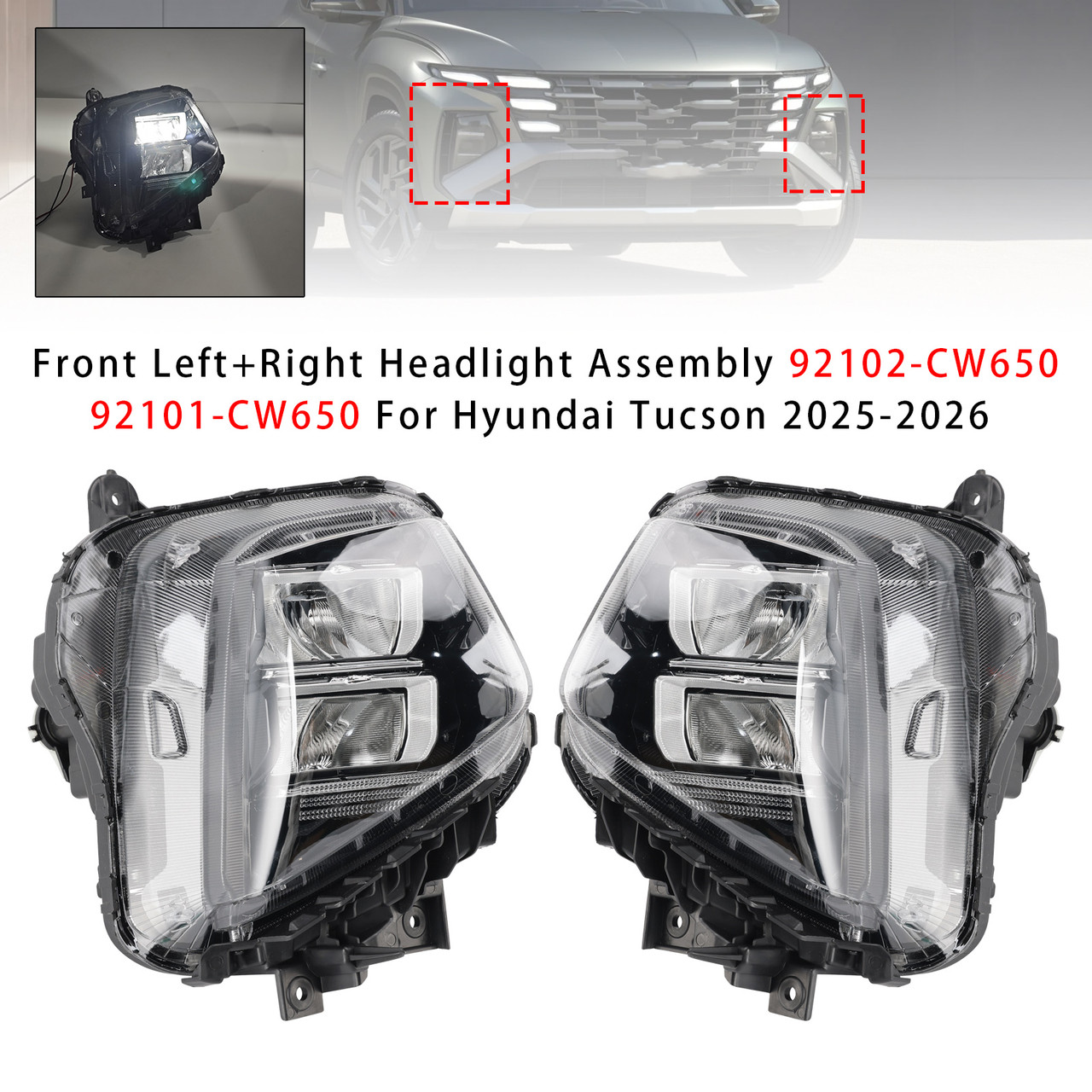 2025-2026 Hyundai Tucson Front Left+Right Headlight Assembly 92102-CW650 92101-CW650 Generic