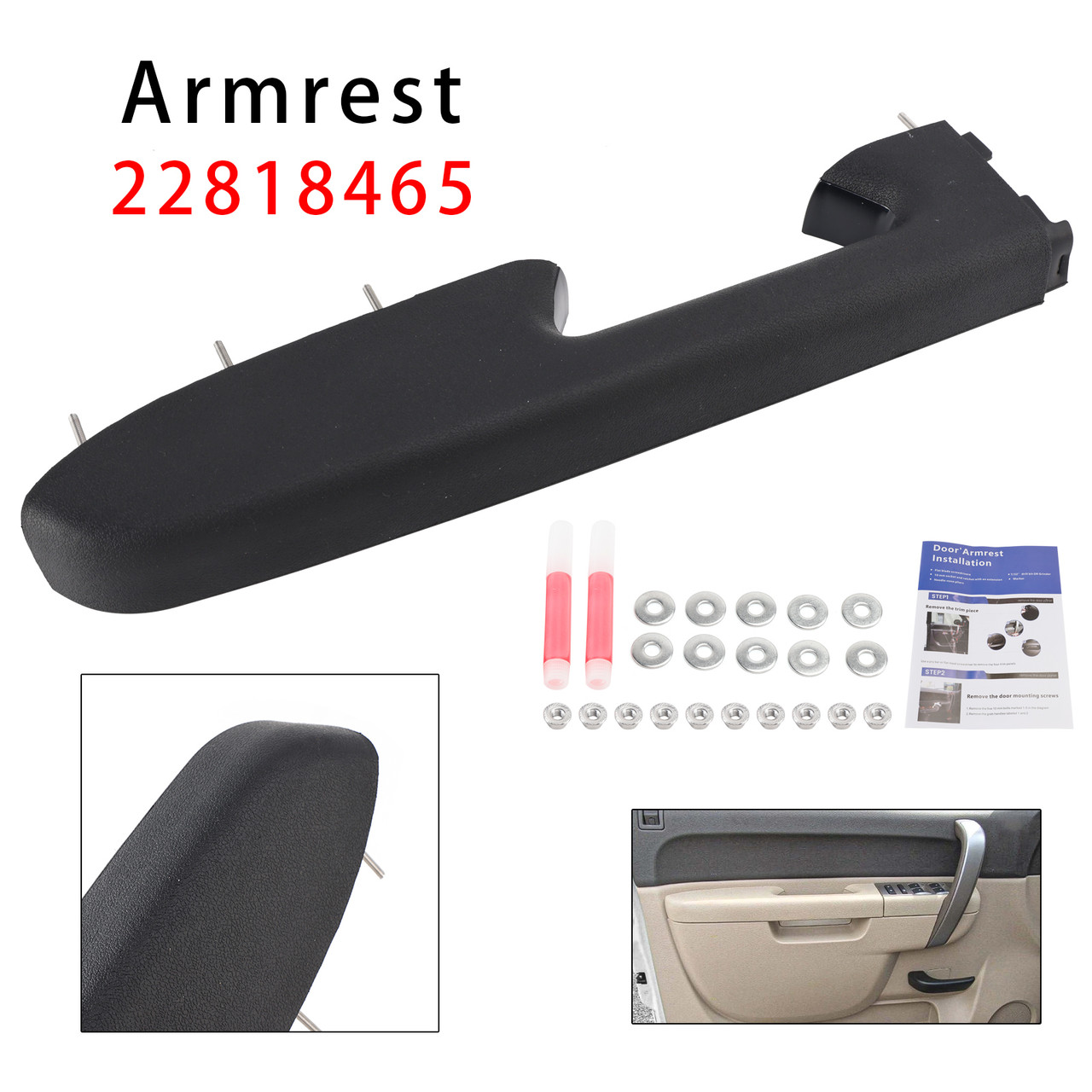 2010-2014 Sierra 2500 3500 HD Front Left Driver Side Armrest Repair Kit 22818465 Black/Ebony Generic