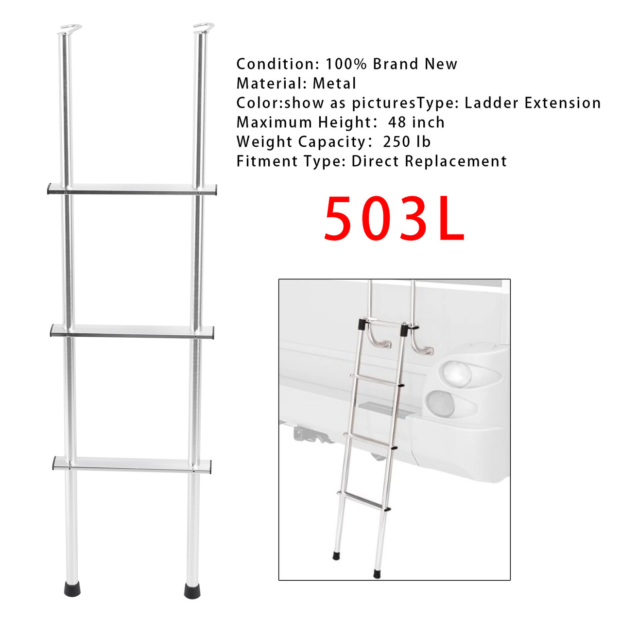 503L 48" Aluminum Universal RV/Motorhome Ladder Extension For all 1" Tube RV/Motorhome Ladders