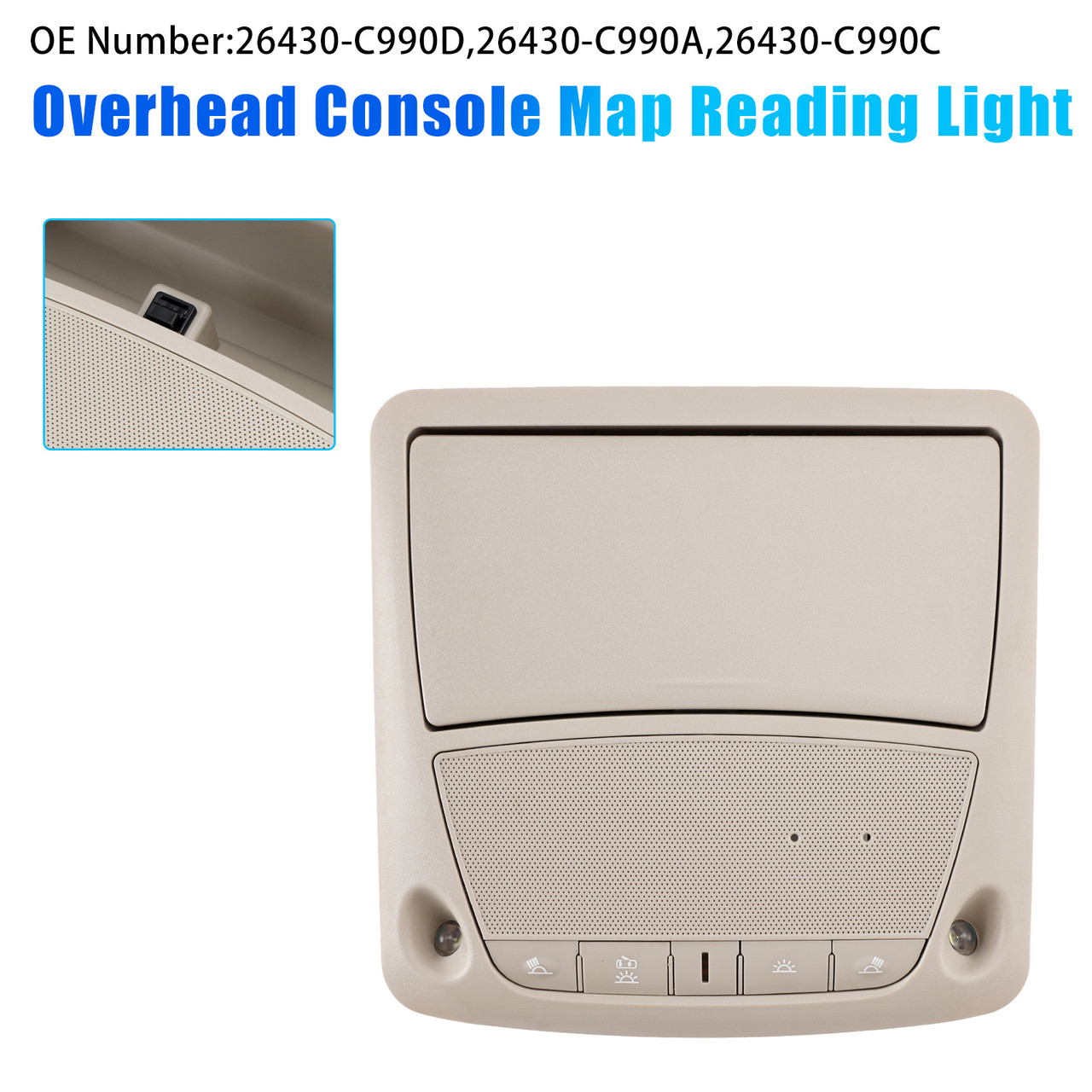 2013-2018 Nissan Altima Sentra Leaf X-TRAIL Bluebird Overhead Console Map Reading Light Gray 26430-C990A Generic