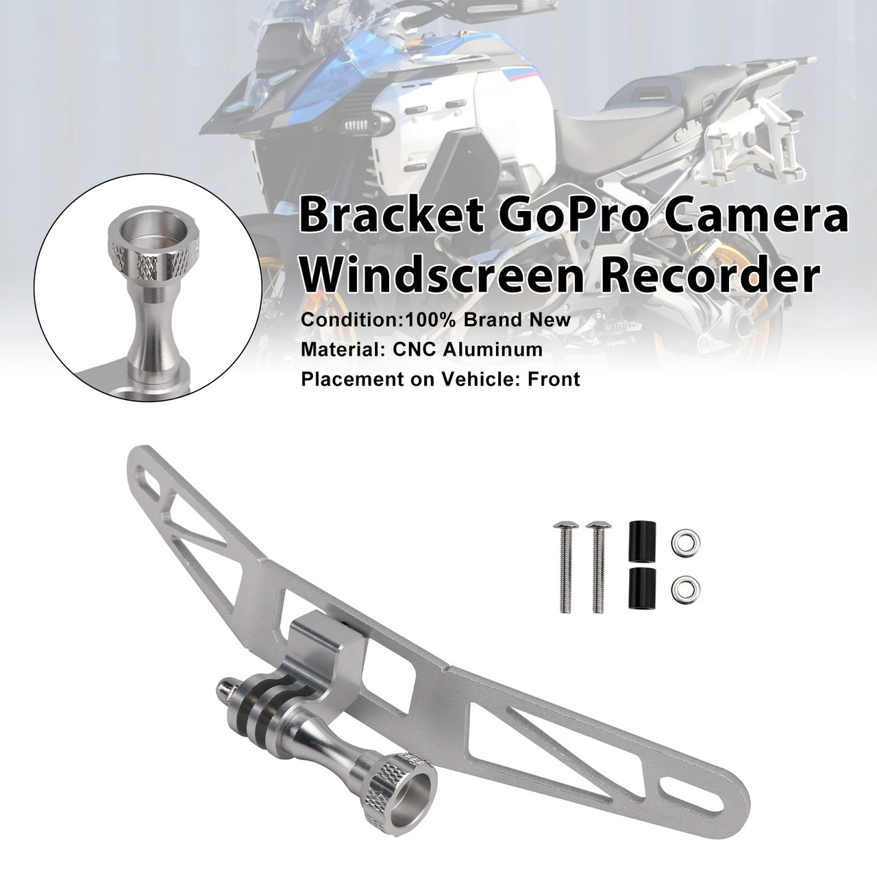 2023-2026 BMW R1300GS / ADV Bracket GoPro Camera Windscreen Recorder Silver Generic