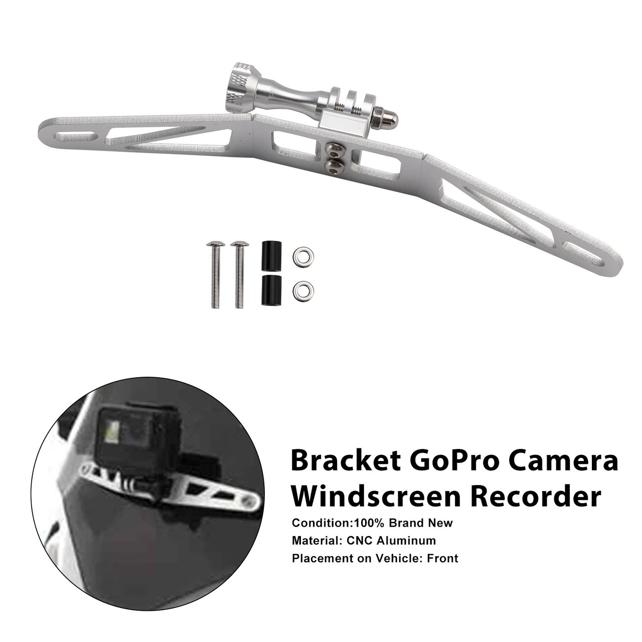 2010-2025 BMW K1600 GT/GTL Bracket GoPro Camera Windscreen Recorder Silver Generic