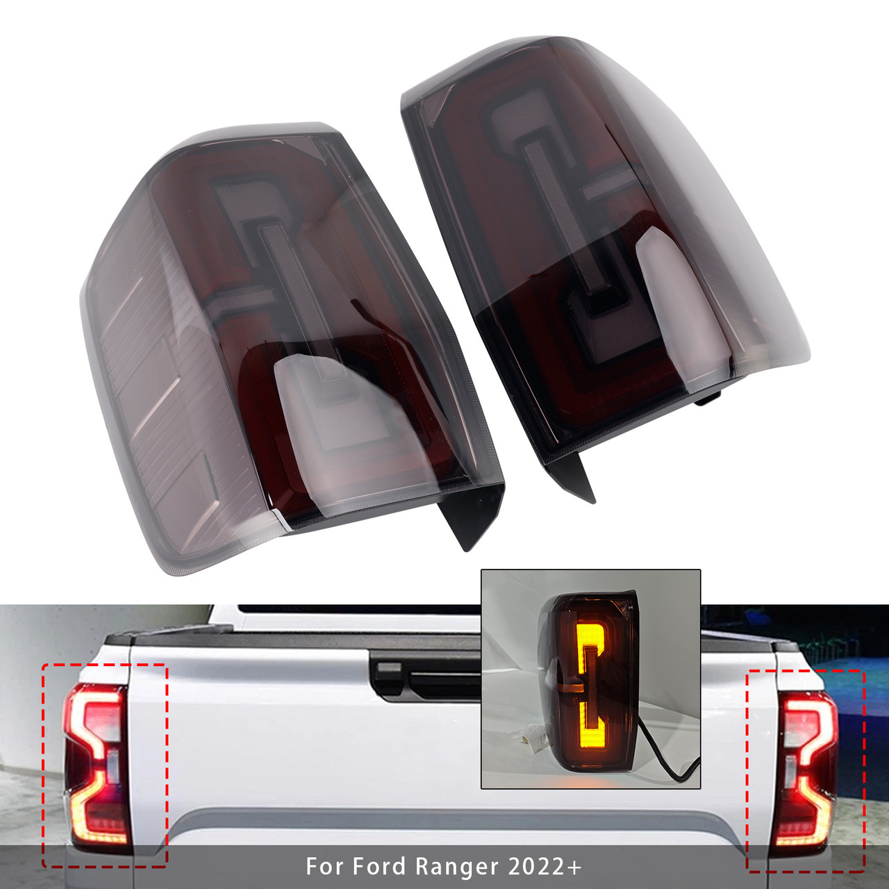 2022+ Ford Ranger Left+Right LED Rear Tail Light Assembly Smoke Generic