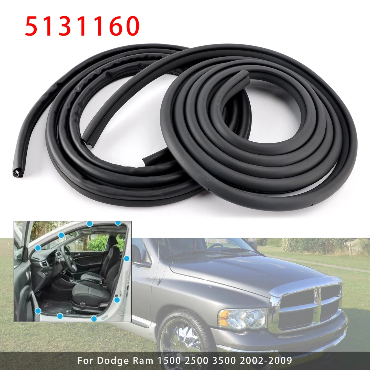 2002-2009 Dodge Ram 1500 2500 3500 2PCS Weatherstrip LH&RH Front Door Seal 5131160 Generic