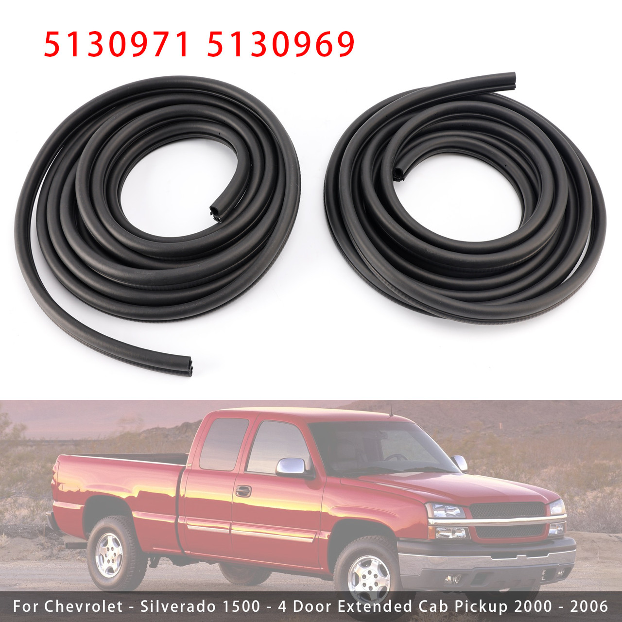 2000-2007 Chevrolet Silverado 1500 2500 3500 2PCS Weatherstrip Door Seal 5130971 5130969 Generic