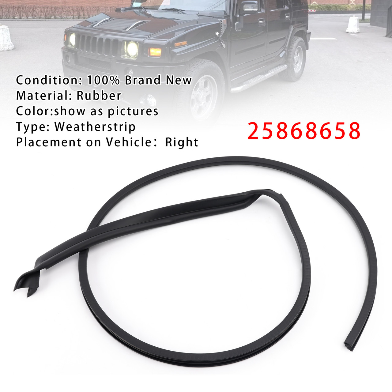 2003-2009 Hummer H2 Right Door Weatherstrip 25868658 Generic