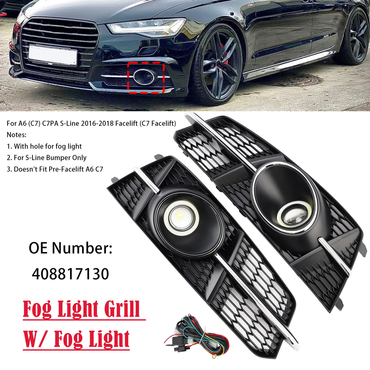 2016-2018 Audi A6 S6 Sline Fog Light Grill Cover Lamp Grille W/ Fog Light 408817130 Generic