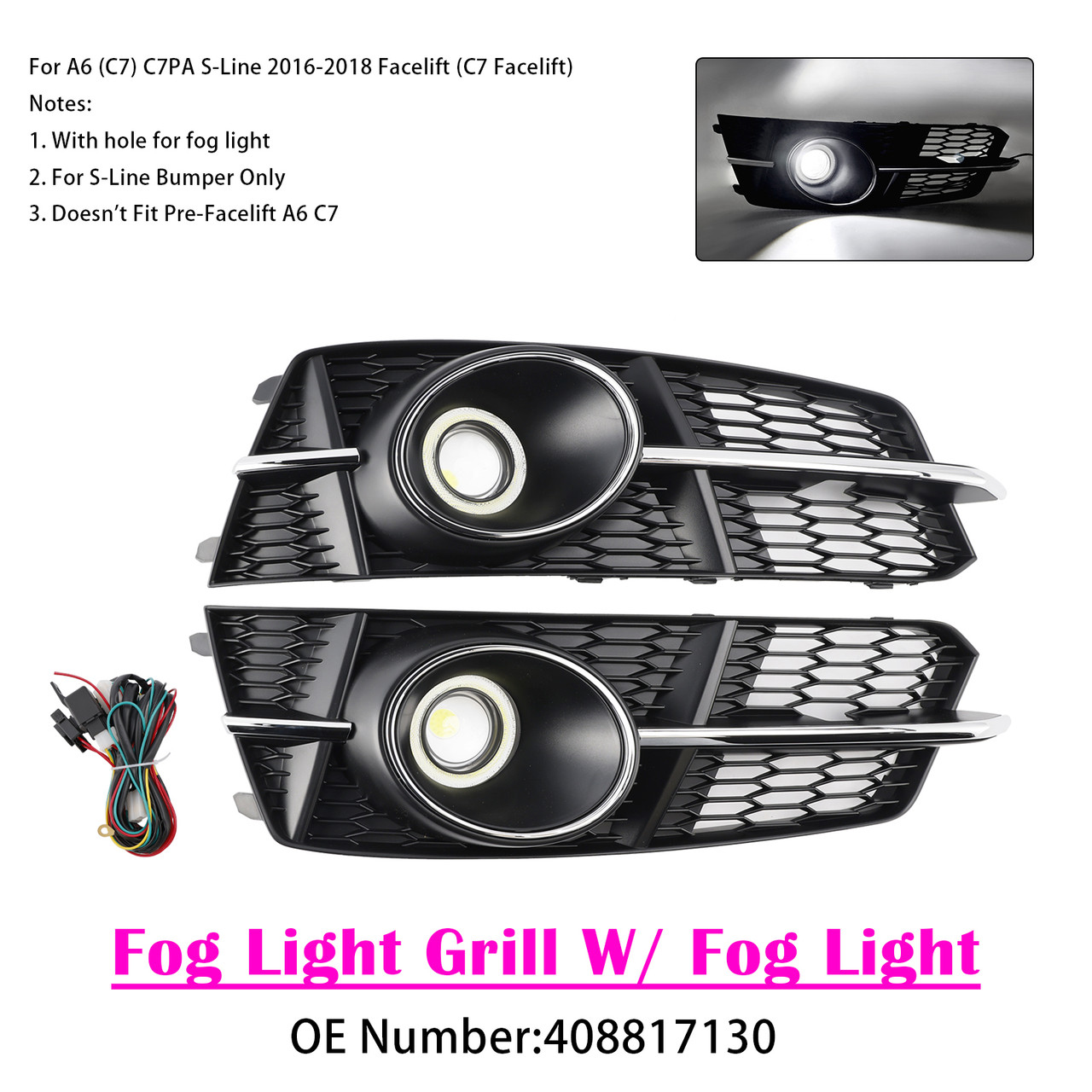 2016-2018 Audi A6 S6 Sline Fog Light Grill Cover Lamp Grille W/ Fog Light 408817130 Generic